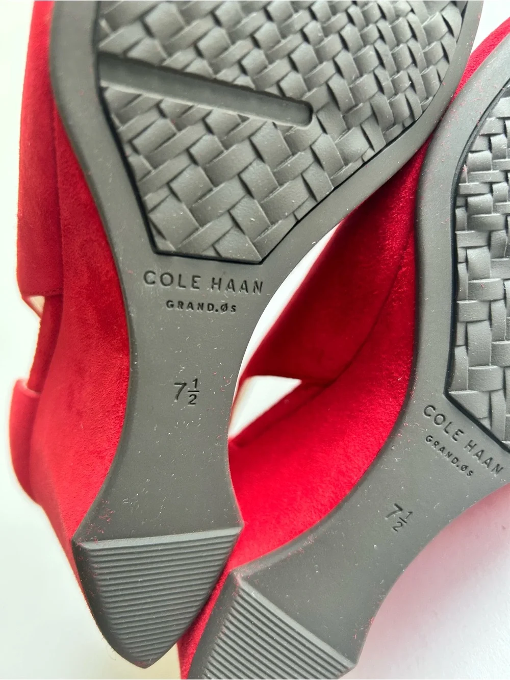 New Cole Haan Red Suede Leather Almond Toe Ankle Strap Wedge Heels size 7.5